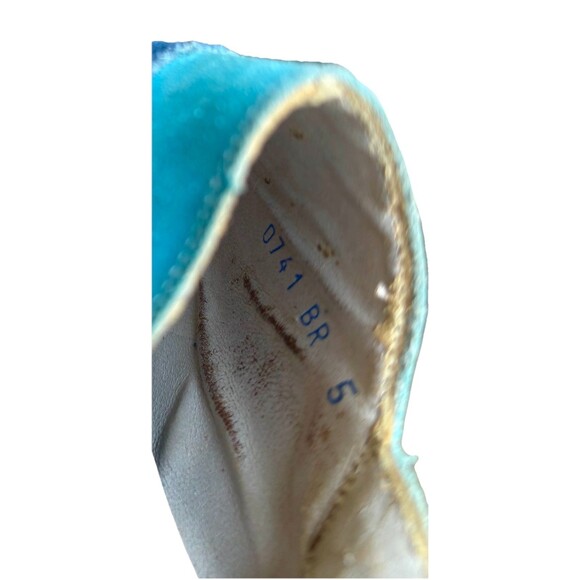 VTG Women’s Size 5 Blue and Teal Suede Slingback Open Toe Block Heel - Picture 6 of 7